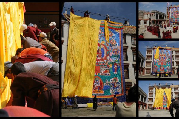 Déroulement du Thangka au monastère de Lamayuru - Voyage à moto Transhimalayenne et Ladakh, Inde, Himalaya